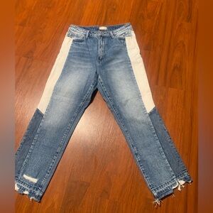 Altar'd State Two-Tone Straight Leg Jeans in Blue and White